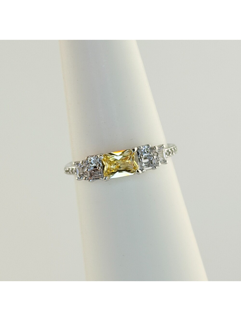 Bomb Party Ring Sz 11 "Sparkling Occasion" Lemon CZ on Rhodium RBP5530 Retro